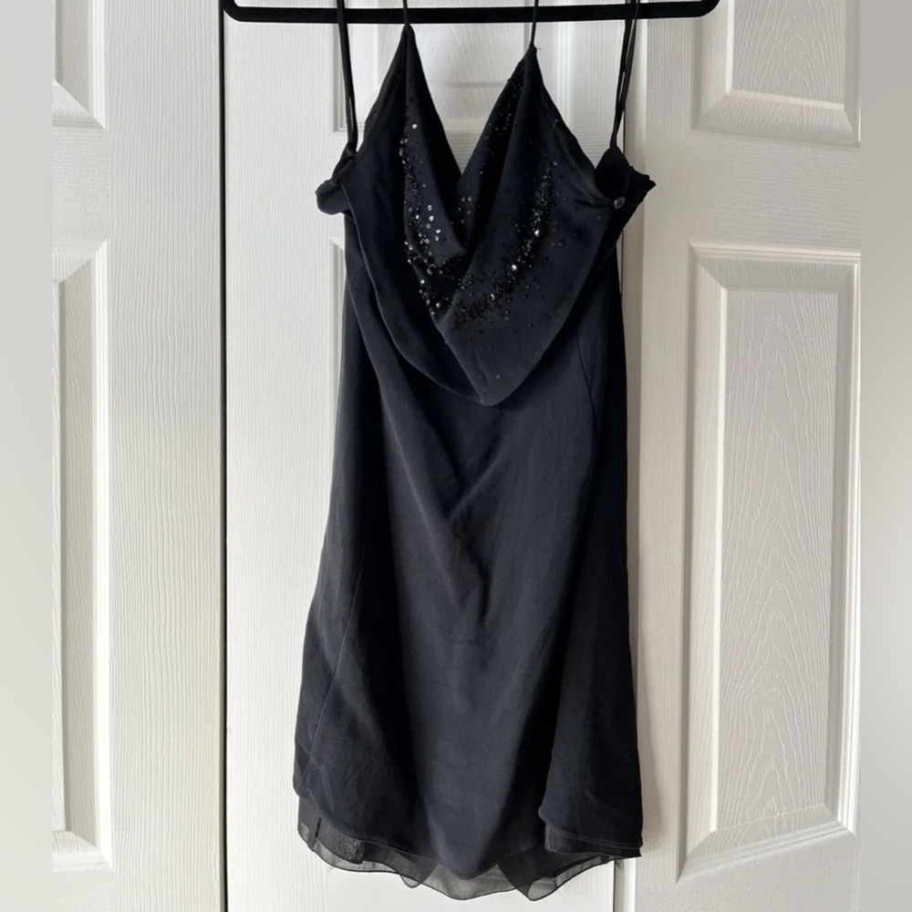 Armani Collezioni Dress Womens 8 Black Silk Halter Sequined Cocktail Ladies